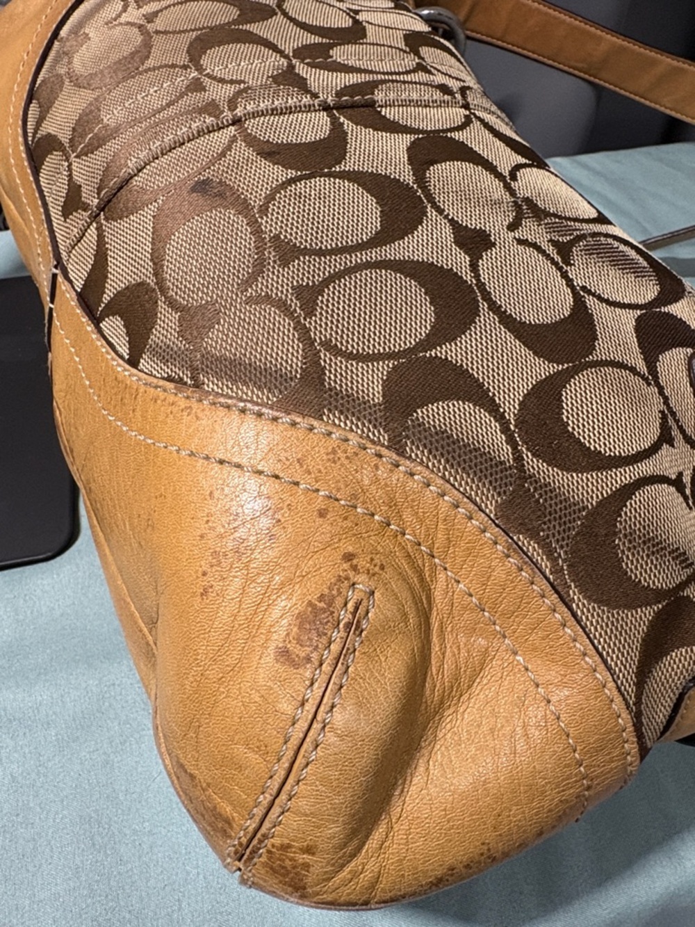 Coach Soho Signature Khaki Brown Buckle Hobo Shoulder Bag J05K-7077 - Picture 9 of 13